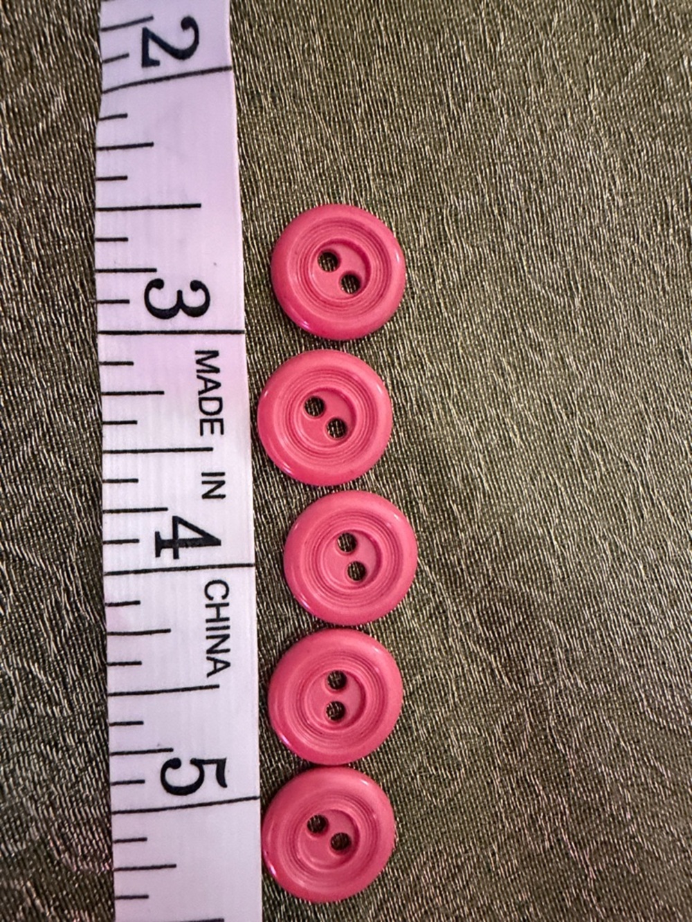 Set of Five vintage 1/2 inch Pink 2-Hole Sewing Buttons